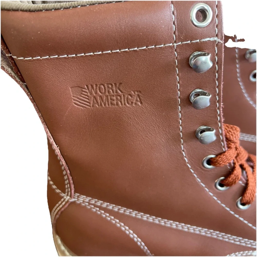 Work America Mens Brown Leather Moc Toe Work Boots Oil Resistant Size 13 EEE